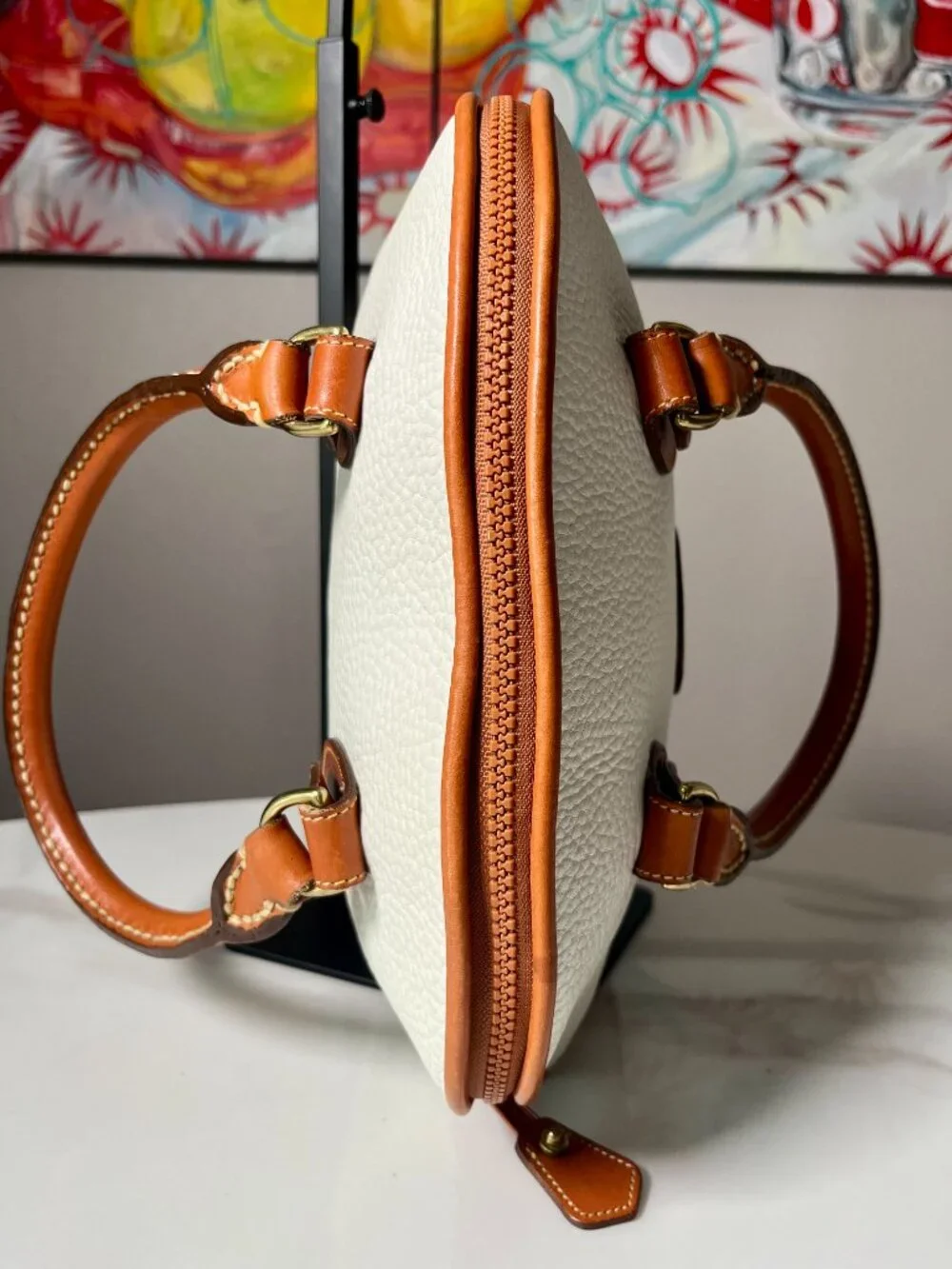 Dooney & Bourke Vintage AWL Norfolk Satchel White British Tan + COA